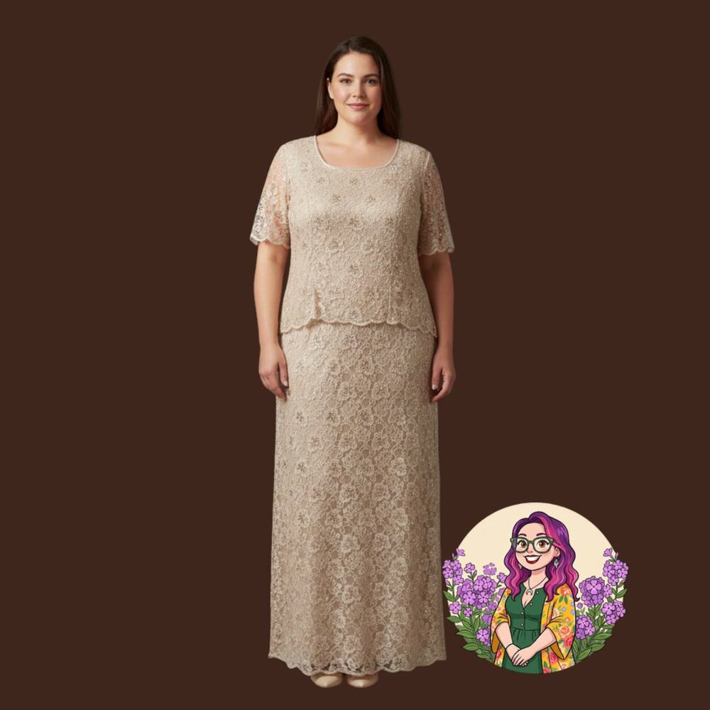 VTG Patra Woman Champagne Gold Beaded Lace 2pc Gown Evening Formal Dress Size 22